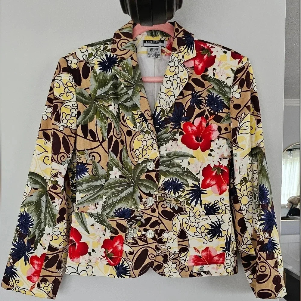 Vintage Leslie Fay Tropical Floral Blazer 16